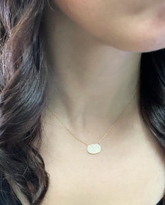 Oval East West Pendant Necklace with Pavé Diamonds Set in 18K Yellow Gold