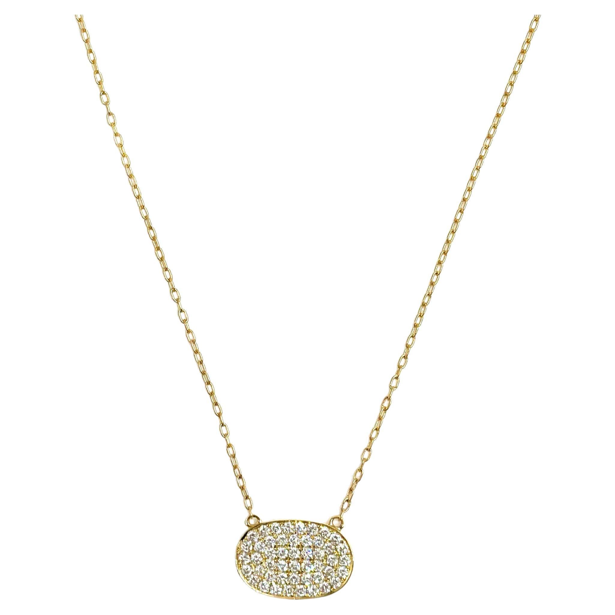 18K Yellow Gold Pave Set Oval Diamond Necklace For Sale