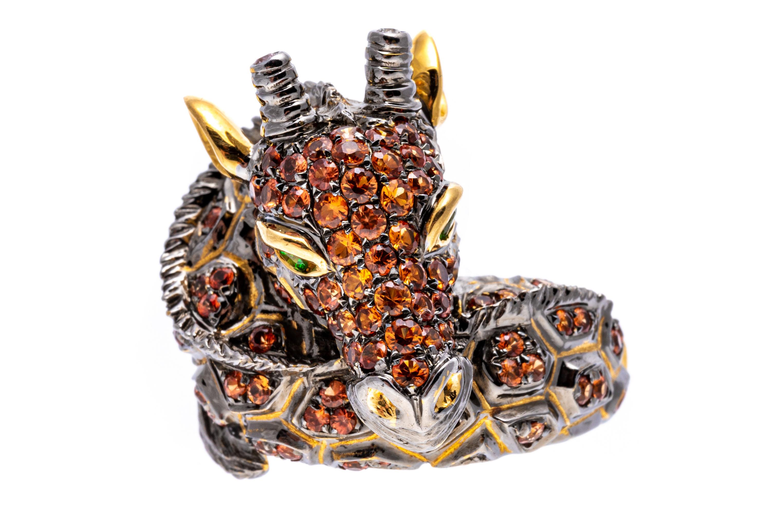 18k Yellow Gold Pave Set Topaz Patterned Figural Giraffe Ring For Sale 2