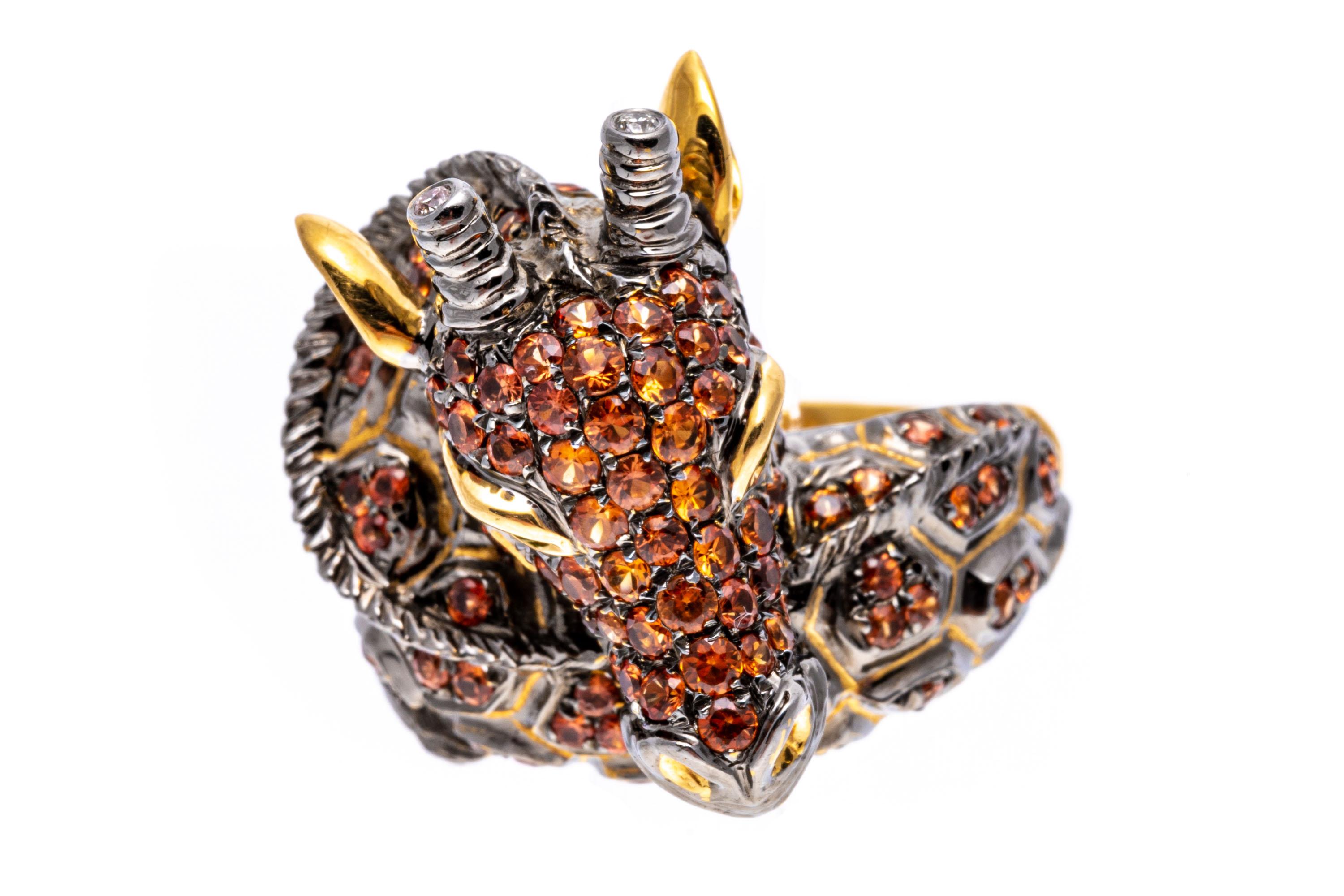 18k Yellow Gold Pave Set Topaz Patterned Figural Giraffe Ring For Sale 3