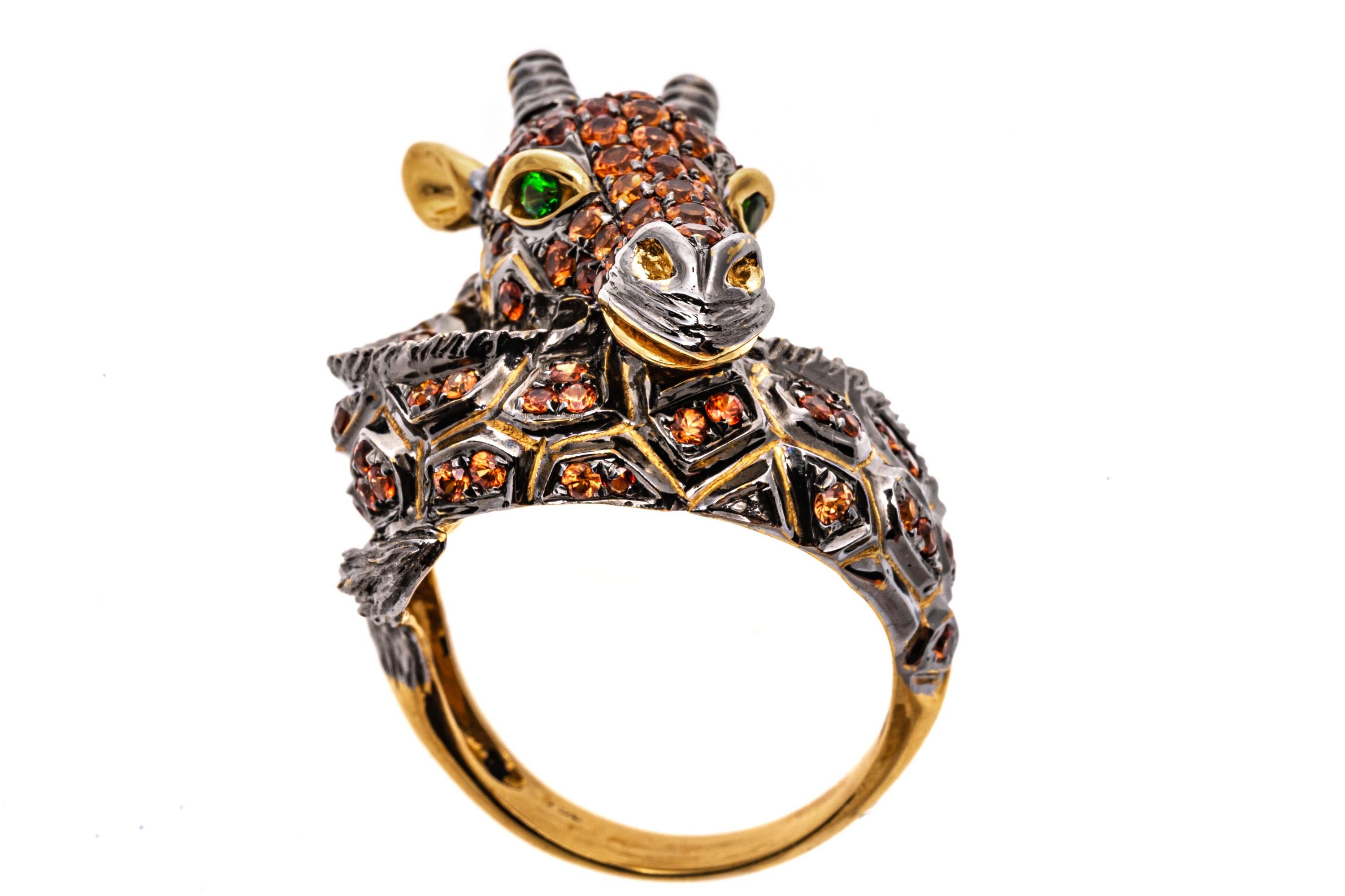 18k Yellow Gold Pave Set Topaz Patterned Figural Giraffe Ring For Sale 8