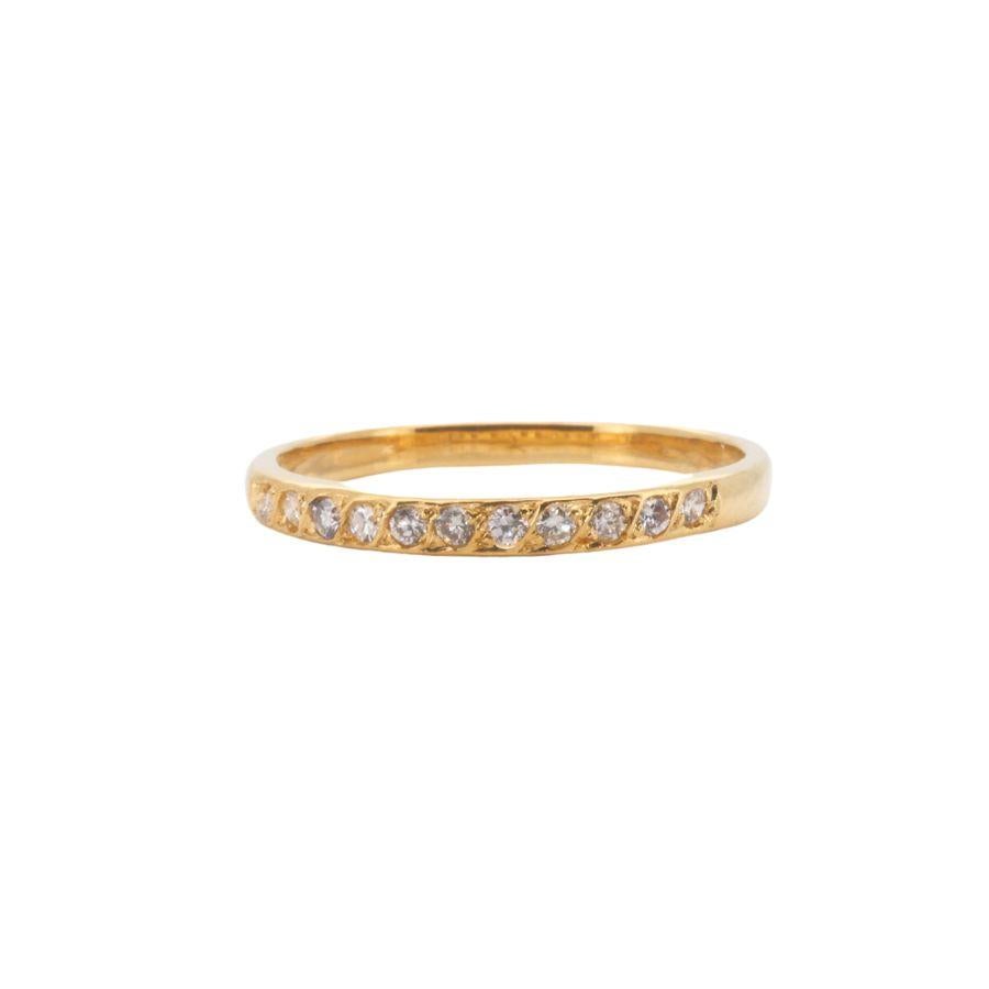 A beautiful thin band pave ring with a dazzling 0.11 carat round brilliant diamonds. The jewelry is made of 18k Yellow gold with a high quality polish. It comes with a fancy jewelry box.

Product Details:

Metal: 18K Yellow Gold

Main stone: 
11pcs.