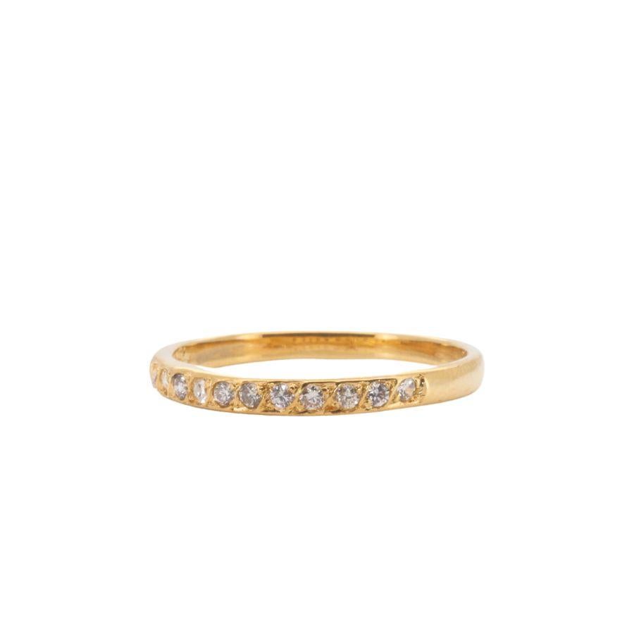 Round Cut 18k Yellow Gold Pave Thin Band Ring with 0.11 Carat of Natural Diamonds For Sale