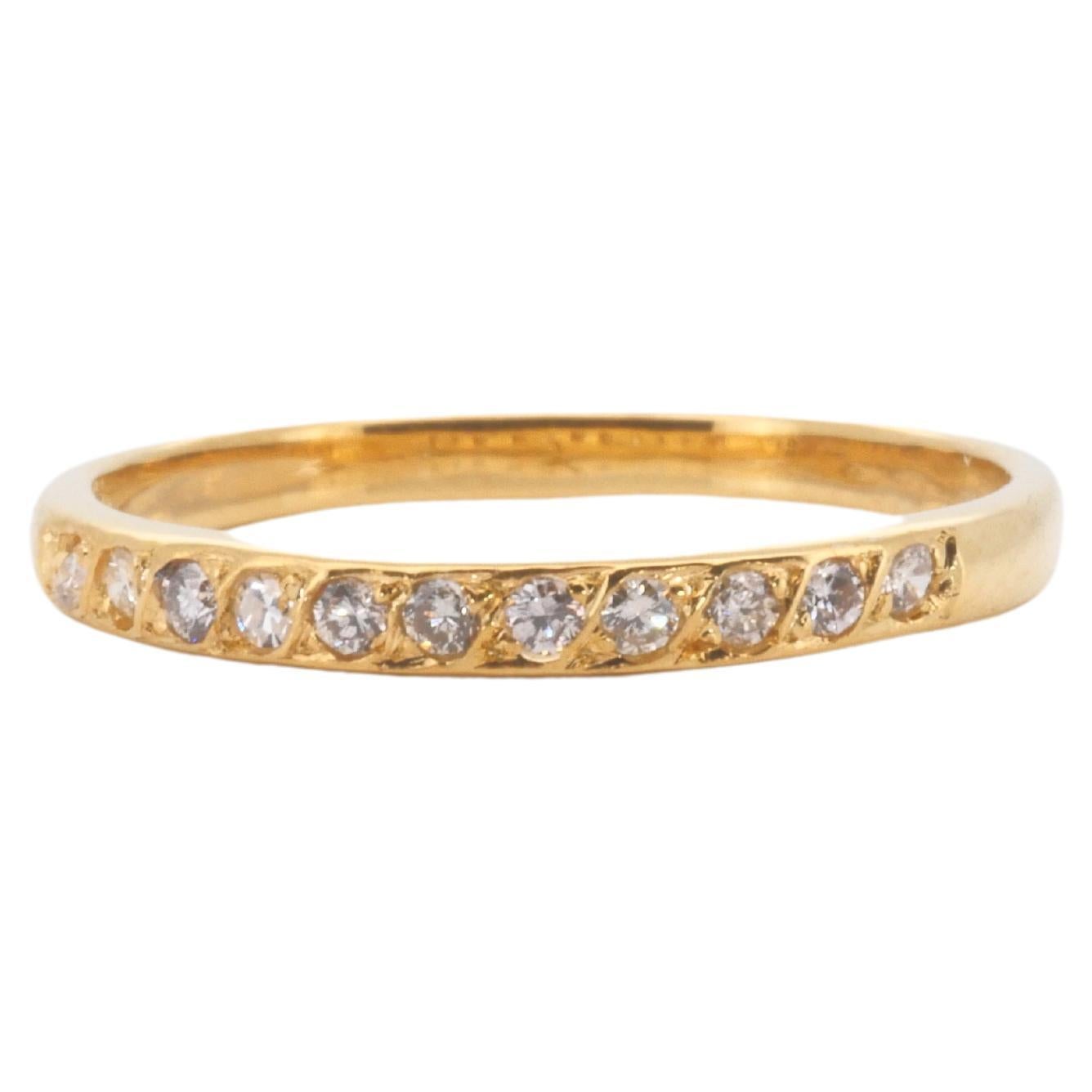 18k Yellow Gold Pave Thin Band Ring with 0.11 Carat of Natural Diamonds For Sale