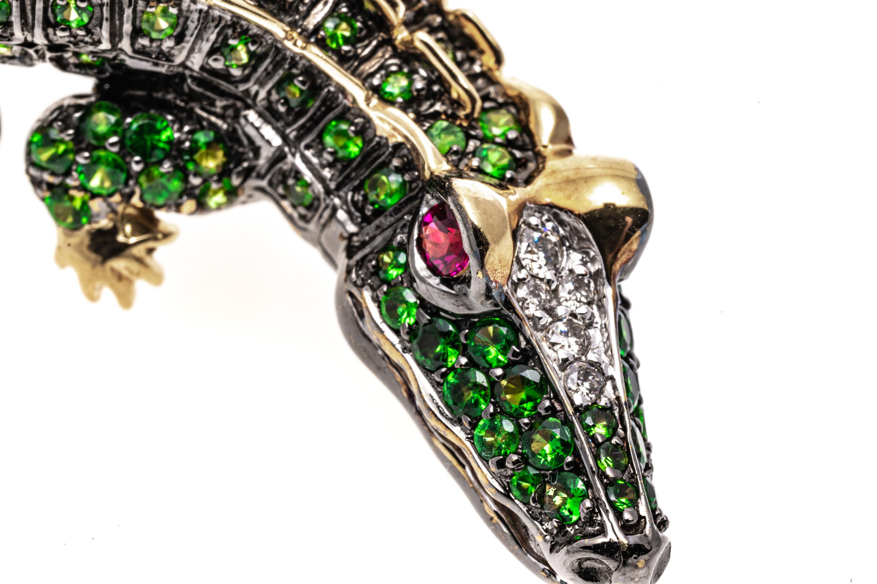 18k Yellow Gold Pave Tsavorite and Diamond Crocodile Bypass Ring For Sale 2