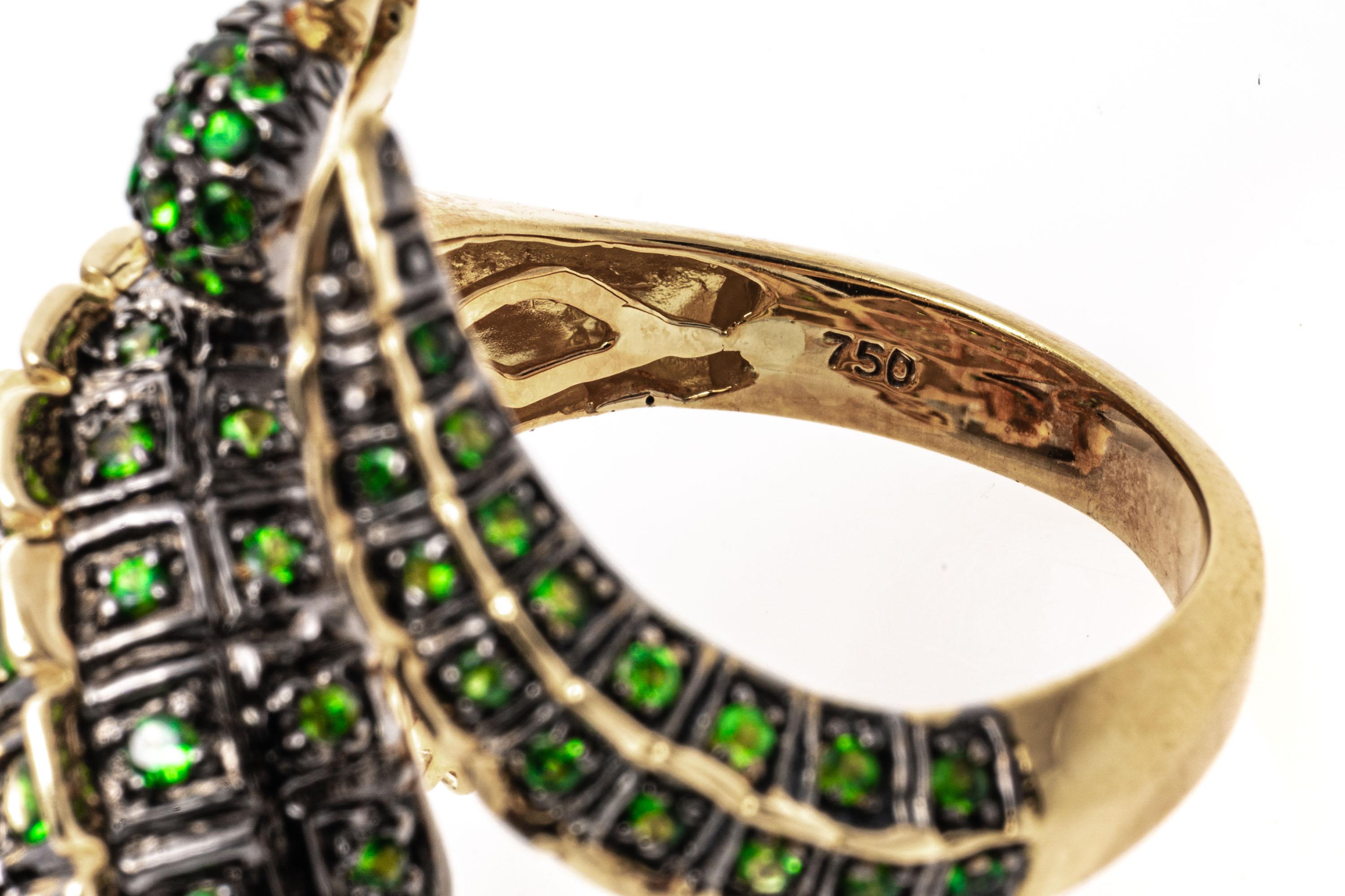 Women's 18k Yellow Gold Pave Tsavorite and Diamond Crocodile Bypass Ring For Sale