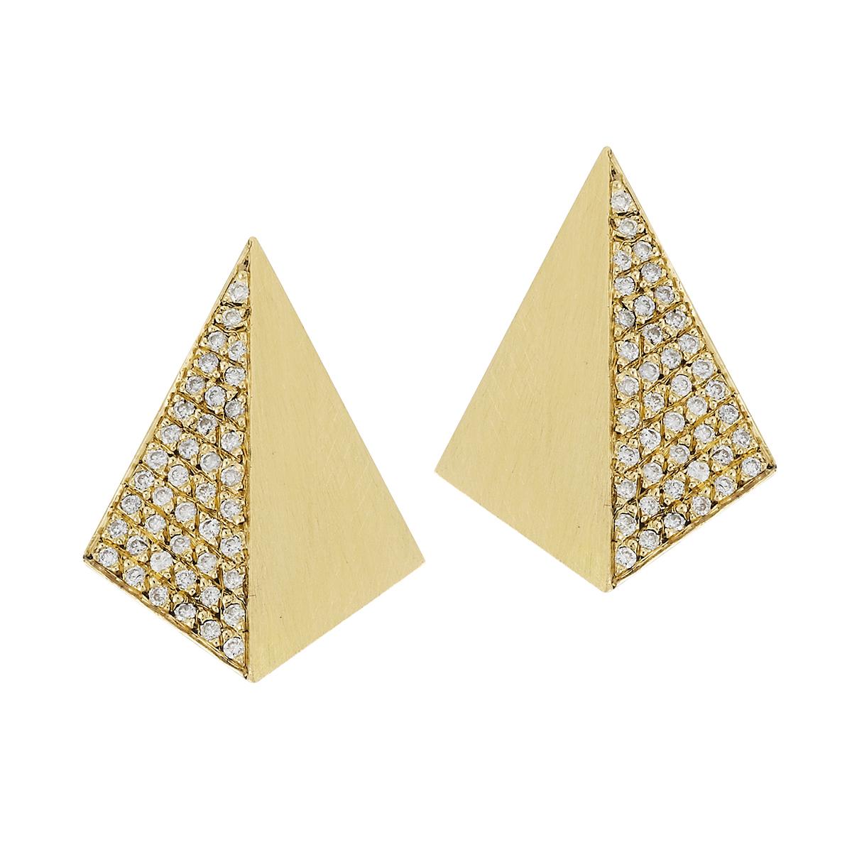 Ileana Makri 18 Karat Yellow Gold Pave White Diamond "Shadow" Earrings For Sale