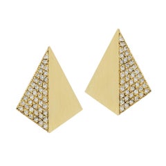 Ileana Makri 18 Karat Yellow Gold Pave White Diamond "Shadow" Earrings