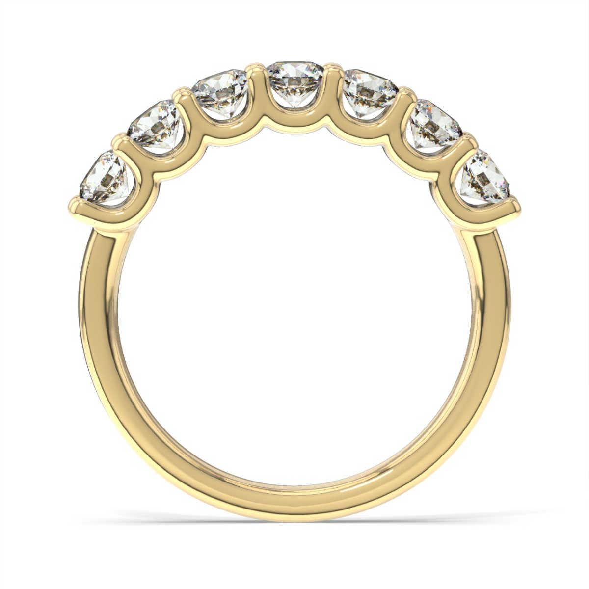 This ring features 7 round brilliant diamonds in a total weight of 1 carat set in a delicate 