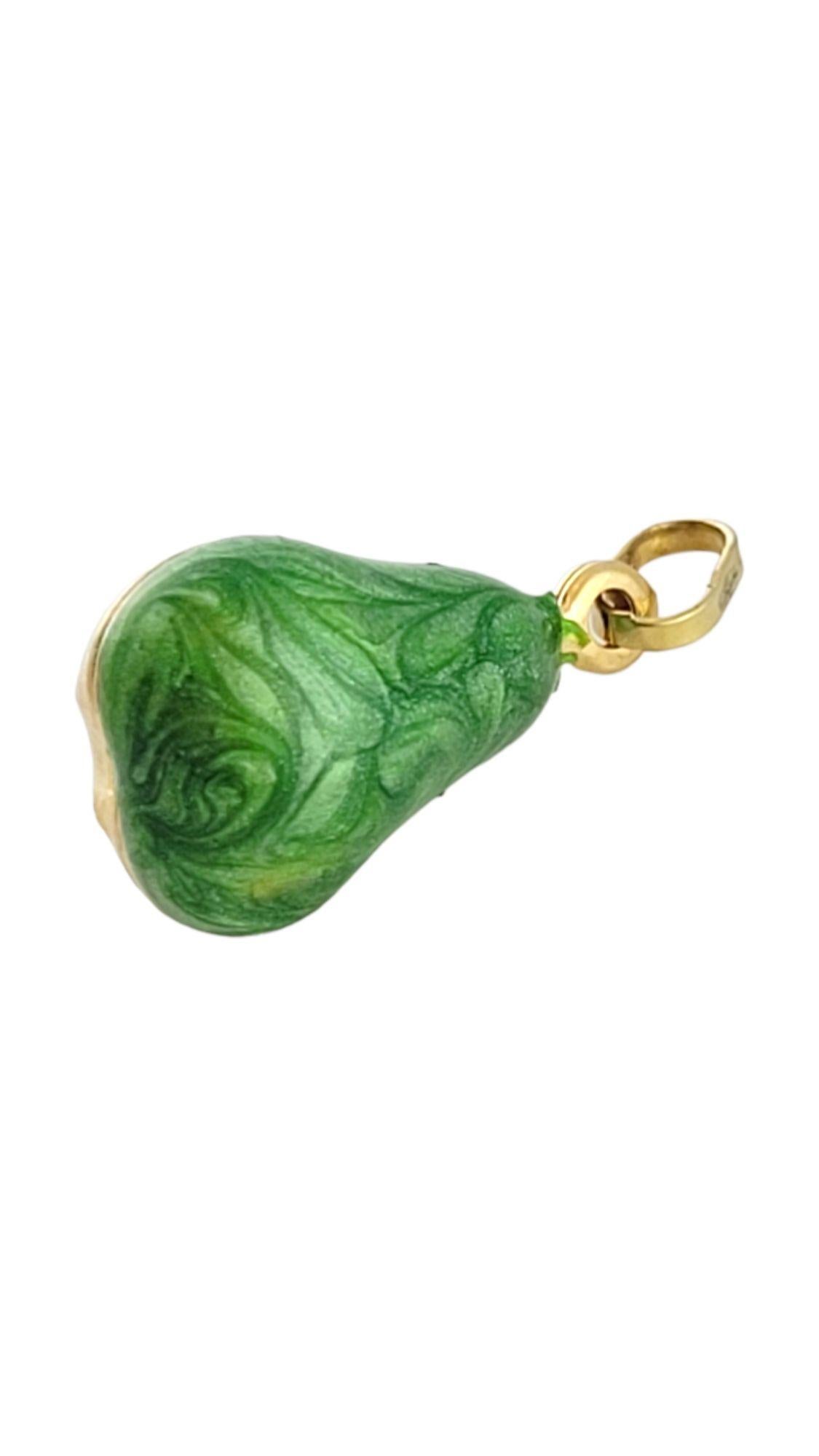 18K Yellow Gold Pear Charm with Green Enamel #14535 In Good Condition For Sale In Washington Depot, CT