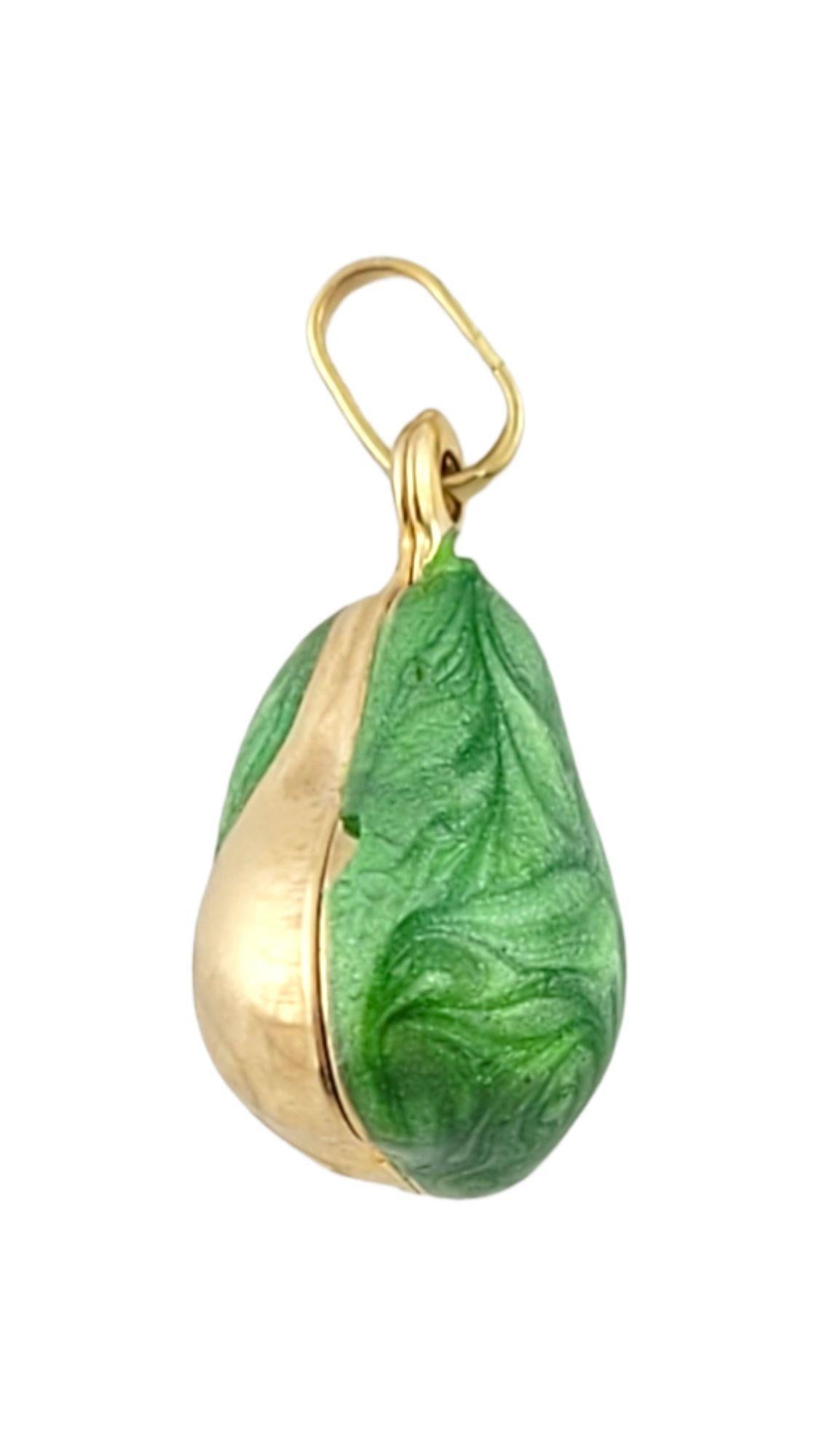 Women's 18K Yellow Gold Pear Charm with Green Enamel #14535 For Sale