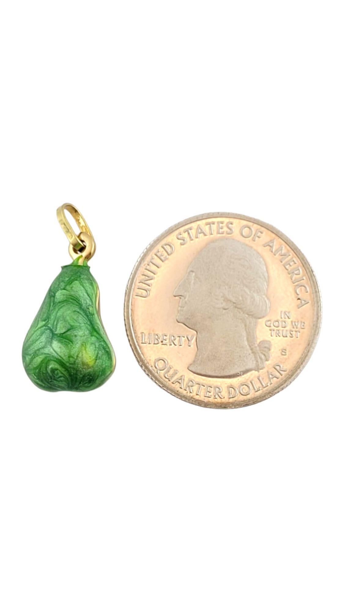 18K Yellow Gold Pear Charm with Green Enamel #14535 For Sale 2