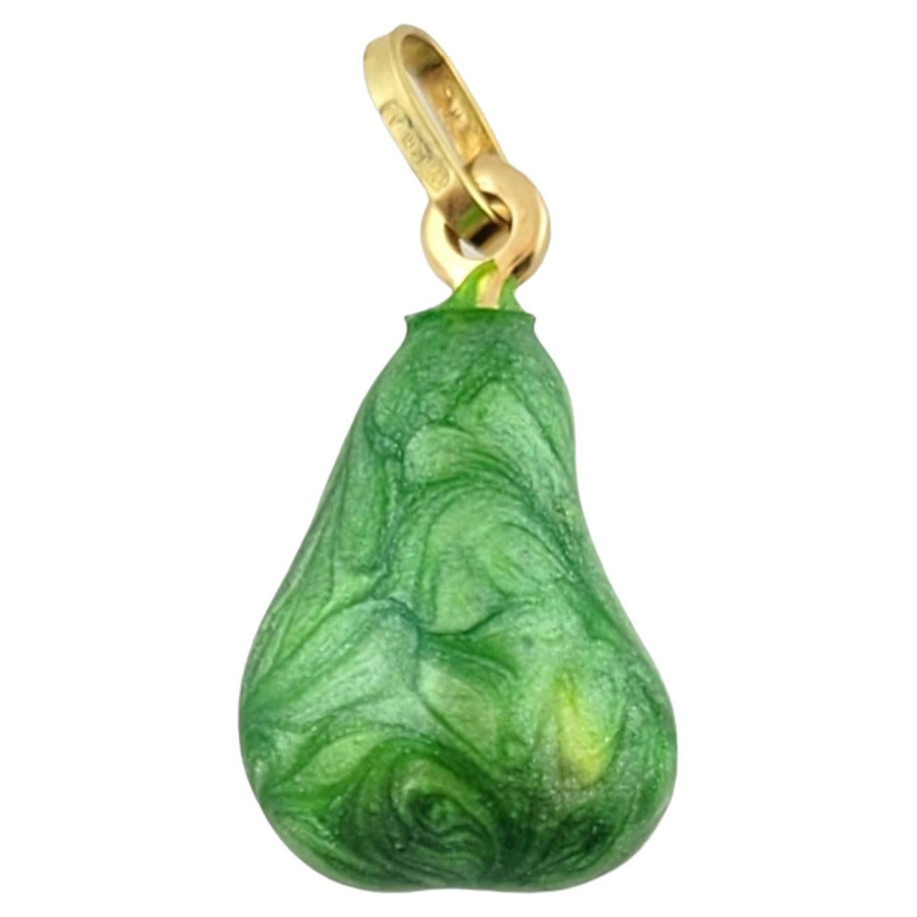 18K Yellow Gold Pear Charm with Green Enamel #14535 For Sale