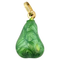 18K Yellow Gold Pear Charm with Green Enamel #14535
