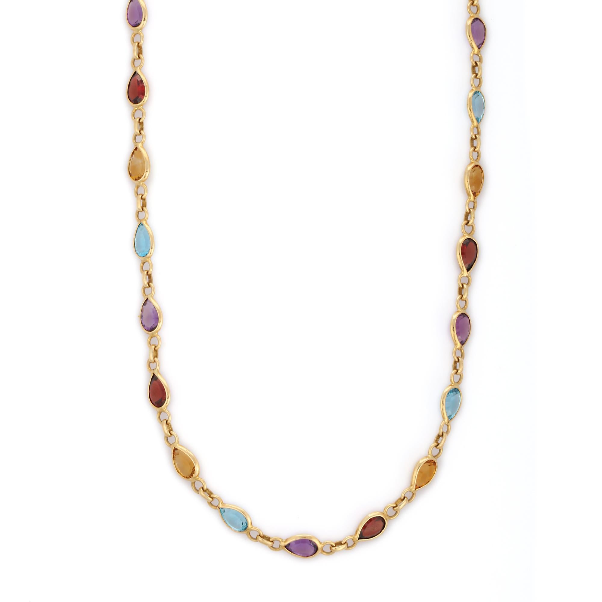 Collana in oro giallo 18 carati con taglio a pera e 26 ct di pietre semipreziose multiple In condizioni Nuovo in vendita a New York, NY