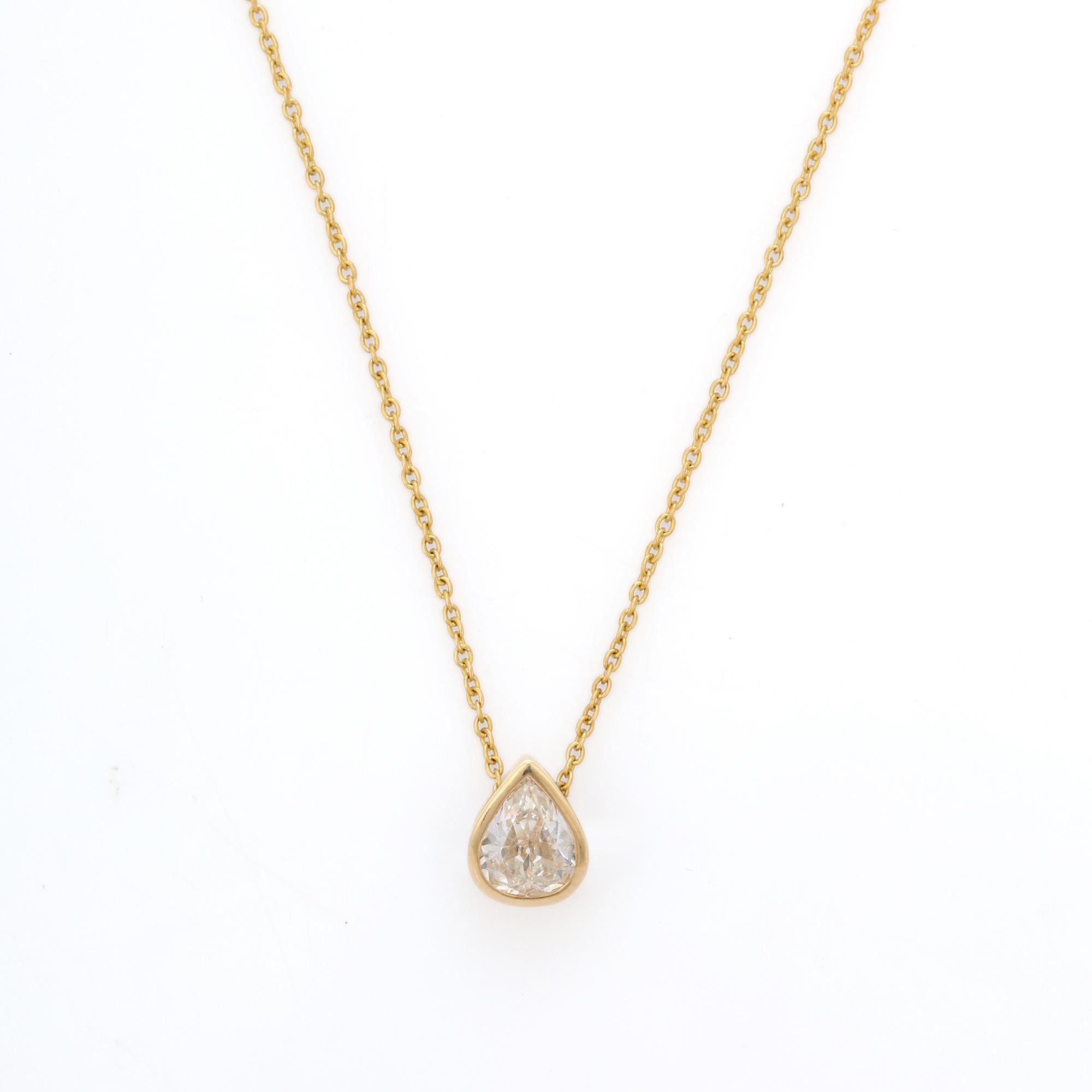 18 Karat Gelbgold Everyday Birnen-Diamant Solitär-Halskette für Mädchenfriend (Kunsthandwerker*in) im Angebot