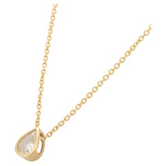 18K Yellow Gold Pear Cut Diamond Pendant Necklace with Chain