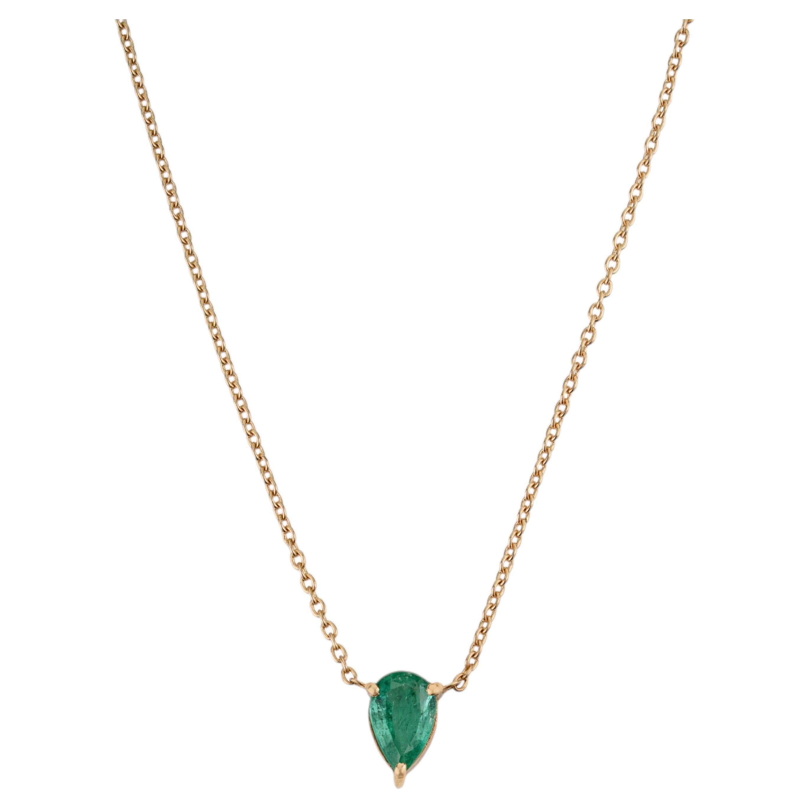 18K Gelbgold Birnenschliff sambischen Smaragd Solitär Anhänger Halskette Everday Wear