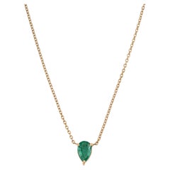 Collar Colgante Solitario Esmeralda Zambiana Corte Pera Oro Amarillo 18K Uso Diario