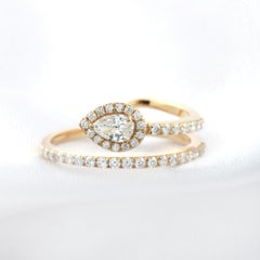 18K Yellow Gold Pear Diamond Bypass Ring 0.49 Ct SI Natural Halo Statement Ring