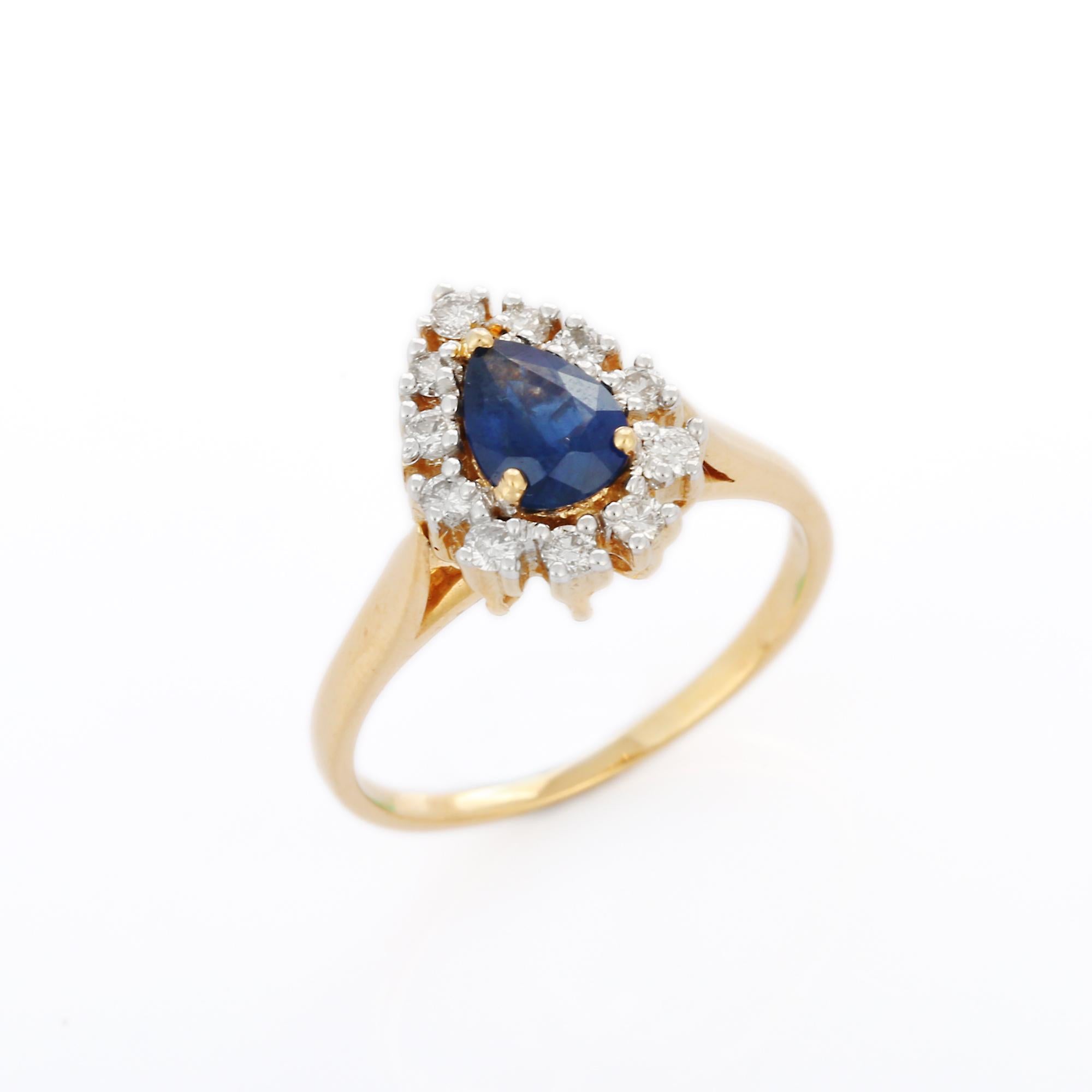 Im Angebot: 18 Karat Gelbgold Prächtiger birnenförmiger Saphir Verlobungsring mit Diamanten besetzt () 2