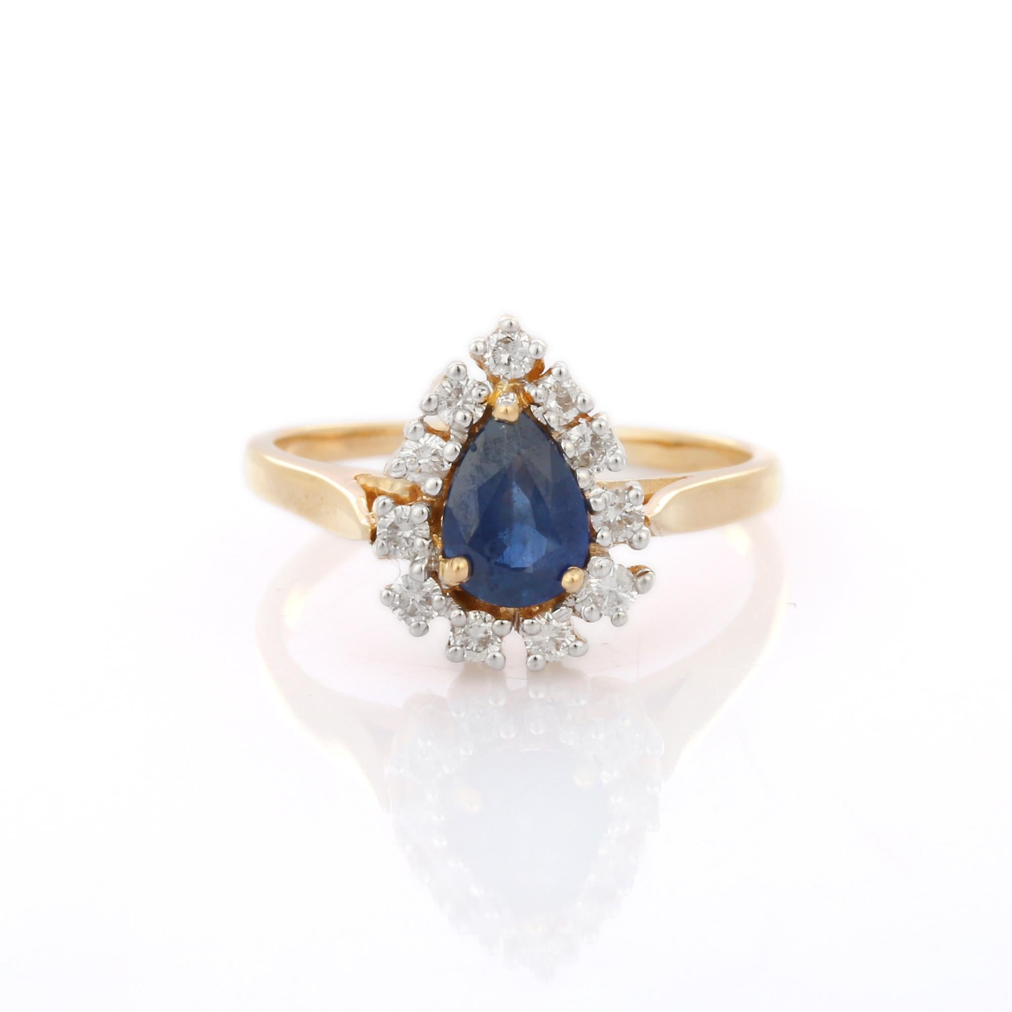 For Sale:  18K Yellow Gold Magnificent Pear Sapphire Engagement Ring Mounted with Diamonds 5