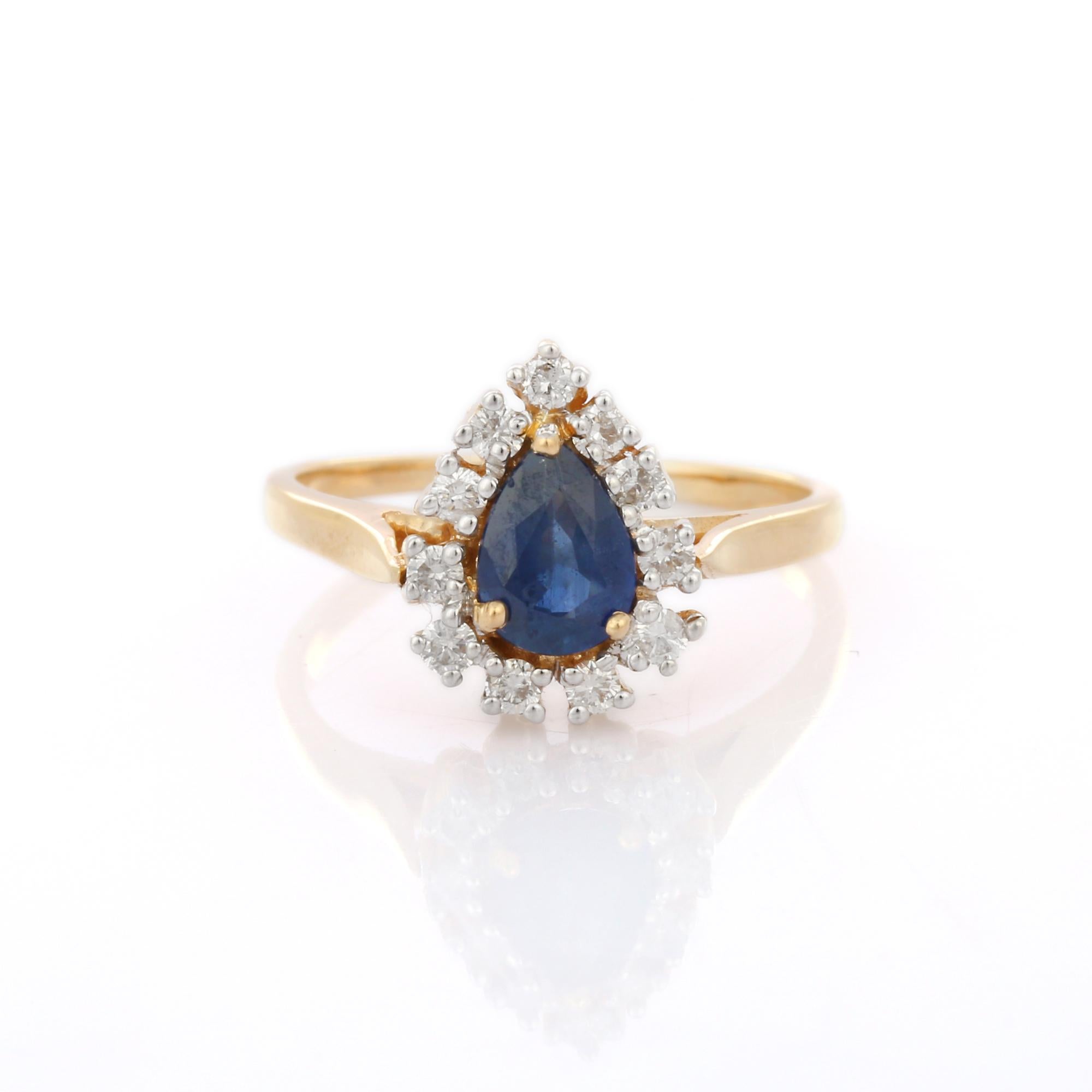 Im Angebot: 18 Karat Gelbgold Prächtiger birnenförmiger Saphir Verlobungsring mit Diamanten besetzt () 5