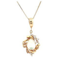 18k Yellow Gold Pear Opal Diamond Teardrop Pendant Adjustable Chain Necklace