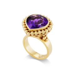 18K Yellow Gold & Pear Shaped Amethyst Ring by Paula Crevoshay