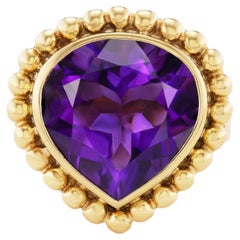 18K Yellow Gold & Pear Shaped Amethyst Ring by Paula Crevoshay
