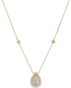 18K Yellow Gold Pear Shaped Necklace with Diamonds Adjustable Length