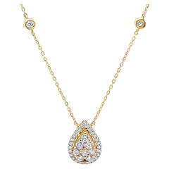 18K Yellow Gold Pear Shaped Necklace with Diamonds Adjustable Length