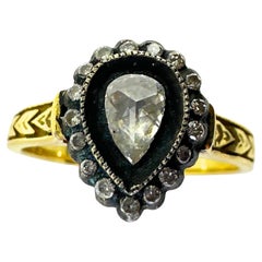 18K Yellow Gold Pear Shaped Rose Cut Diamond Ring