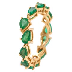 18K Yellow Gold Pear Shaped Zambian Emerald Eternity Band Flexible Ring