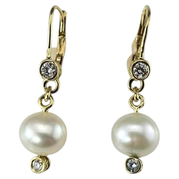 18K Yellow Gold Pearl and Diamond Drop Earrings #24994