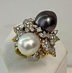 18K Yellow Gold Pearl and Diamond Ring, 1970s Italy
