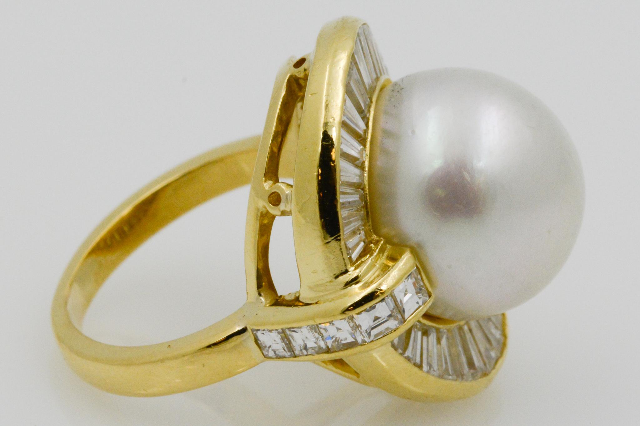 18 Karat Yellow Gold Pearl and Diamond Ring 5