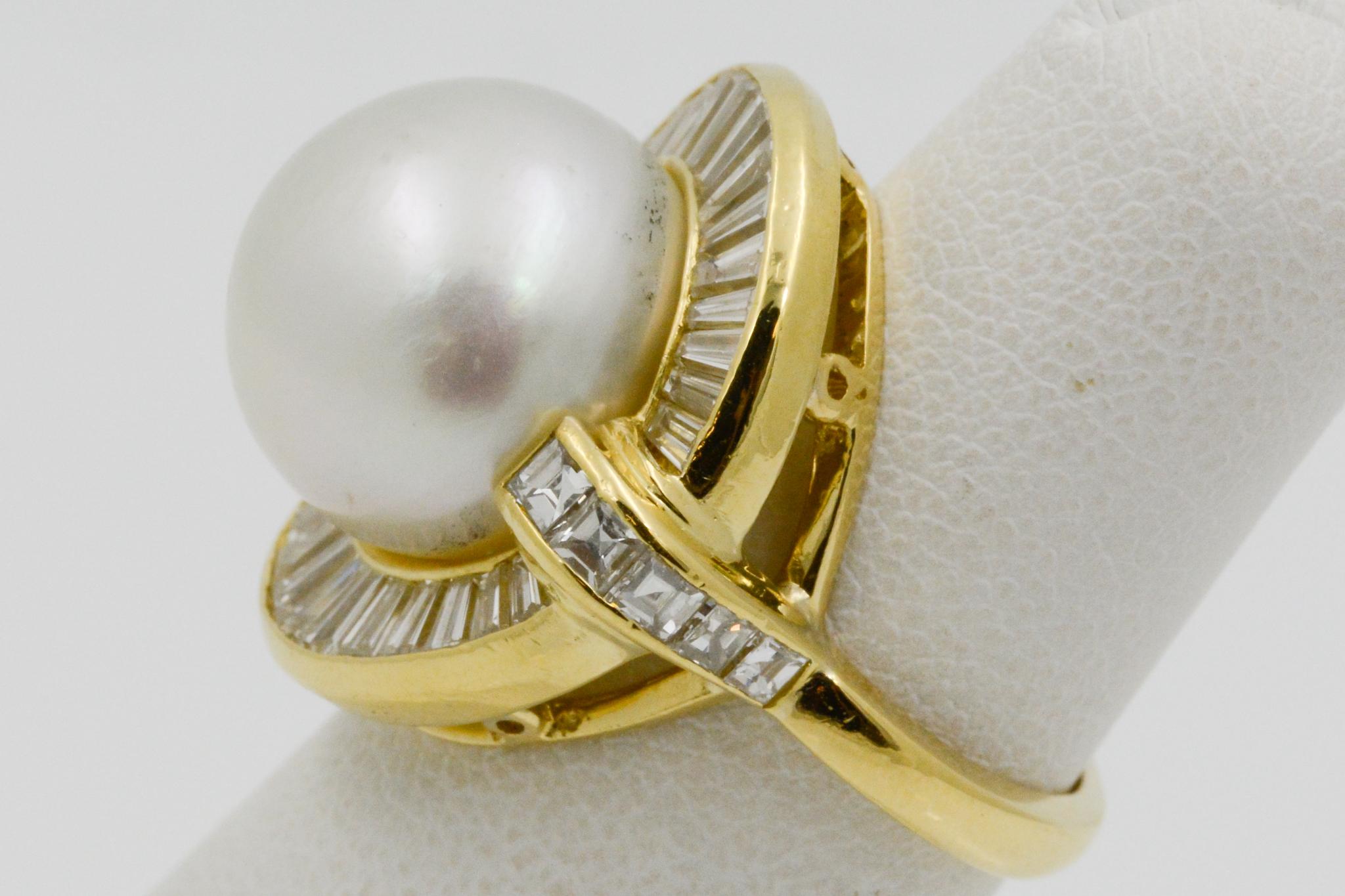 18 Karat Yellow Gold Pearl and Diamond Ring 1
