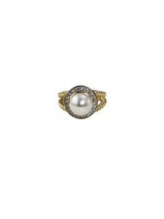 18K Yellow Gold Pearl and Diamond Ring Size 4.75-5 #23948