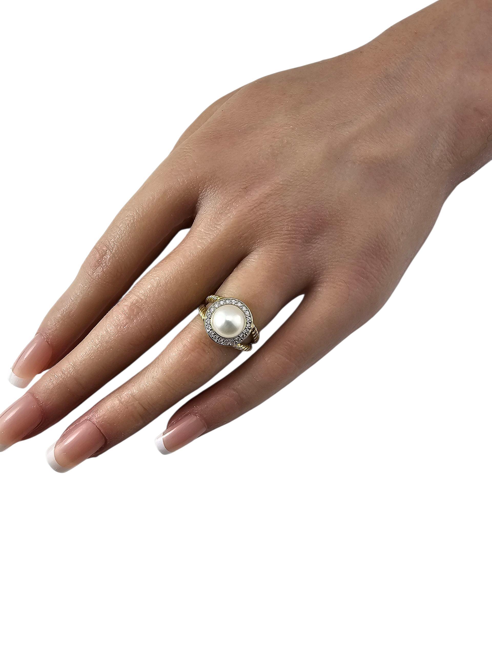 Bague en or jaune 18K avec perles et diamants Taille 4.75-5 #23948 Pour femmes en vente