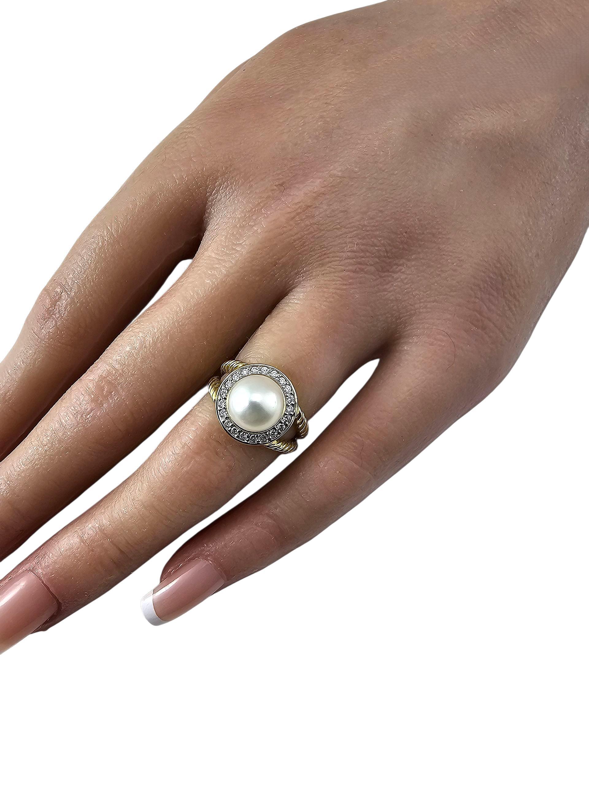 Bague en or jaune 18K avec perles et diamants Taille 4.75-5 #23948 en vente 1