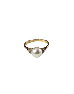 Anello con perle e diamanti in oro giallo 18K misura 6,25 #24400