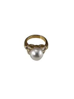 18K Yellow Gold Pearl and Diamond Ring Size 6.75 #25120