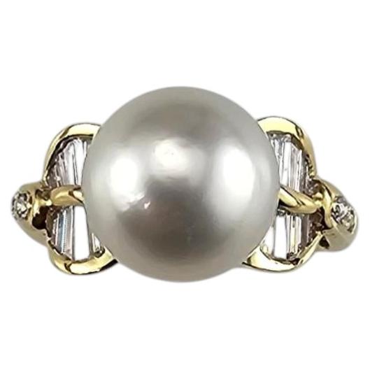 18K Yellow Gold Pearl and Diamond Ring Size 6.75 #25120