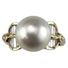18K Yellow Gold Pearl and Diamond Ring Size 6.75 #25120