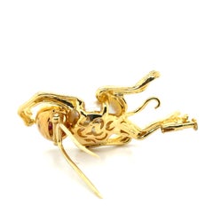 18k Yellow Gold Pearl and Ruby Monkey Pin