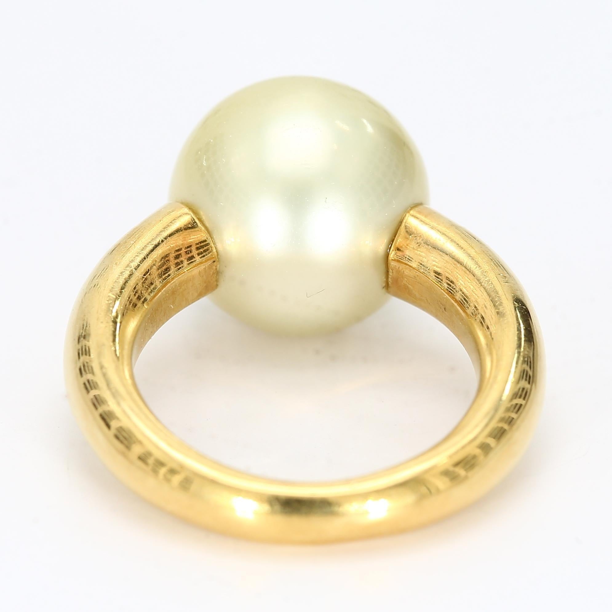 Non taillé Bague cocktail en or jaune 18k avec perles - Taille 3.25 en vente