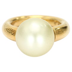 18k Yellow Gold Pearl Cocktail Ring - Size 3.25
