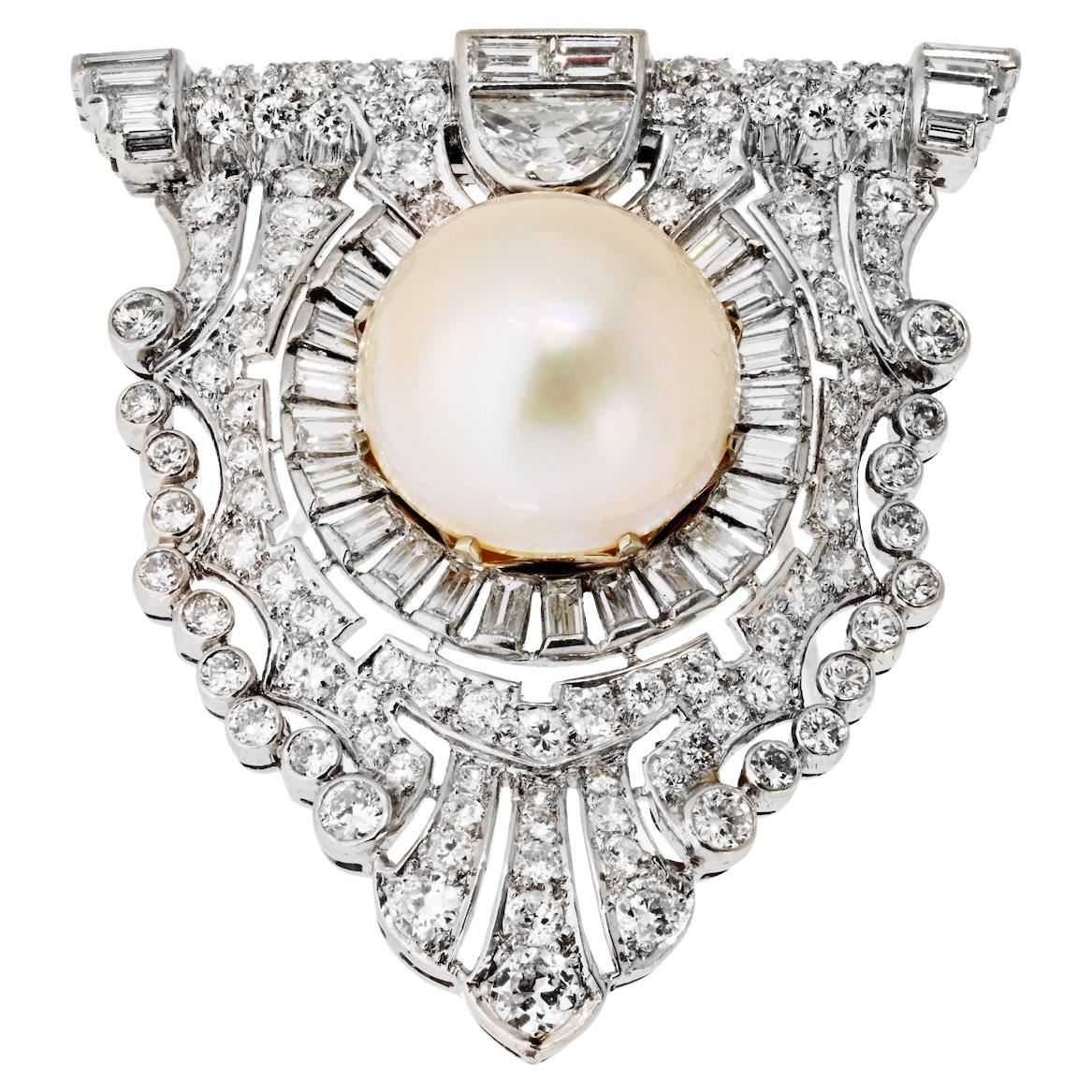 18 Karat Gelbgold Perlen-Diamant-Brosche