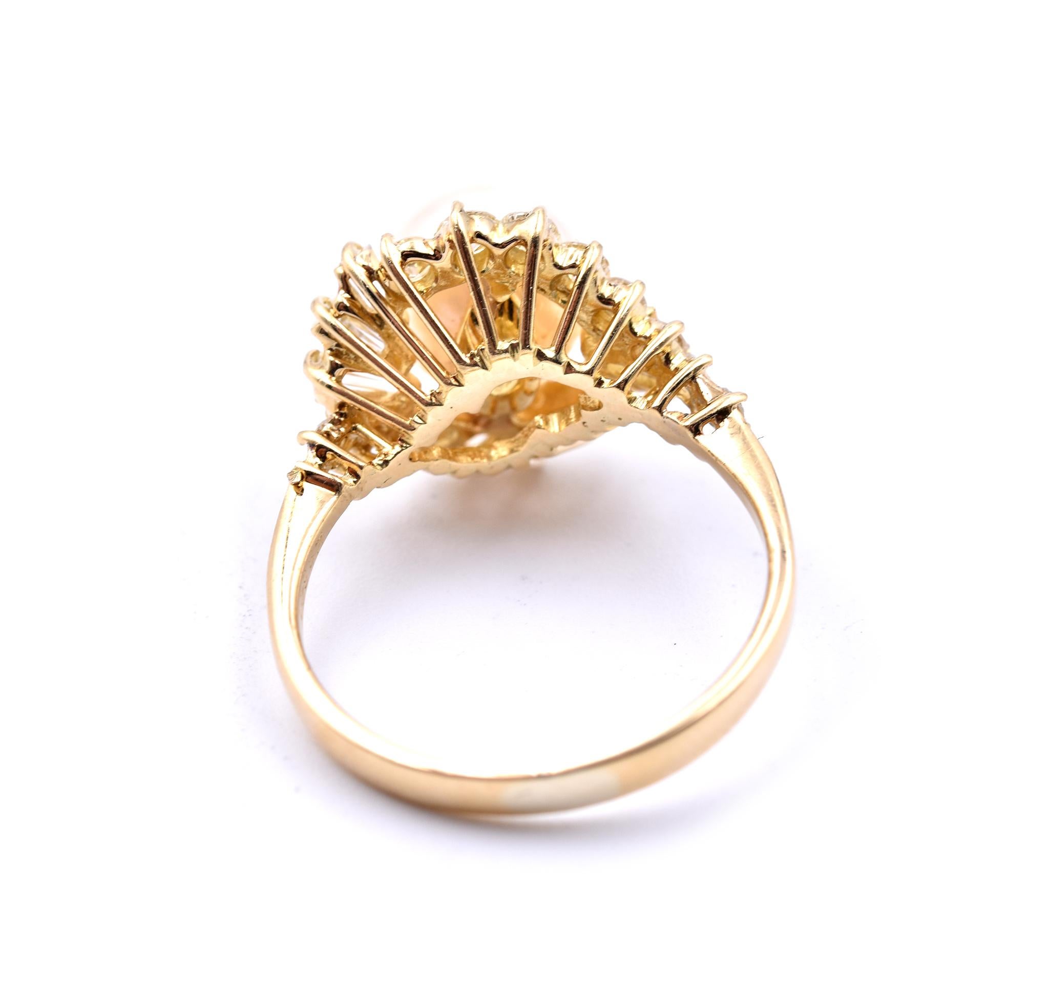 18 Karat Yellow Gold Pearl and Diamond Cocktail Ring In Excellent Condition In Scottsdale, AZ
